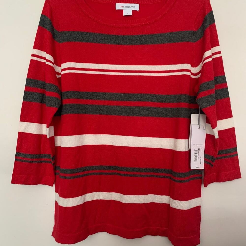 Liz Claiborne Red Crew Neck 3/4 sleeve Pullover Sweater Size S NWT